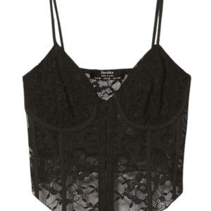 Bershka Black Lace Strappy Corset Top